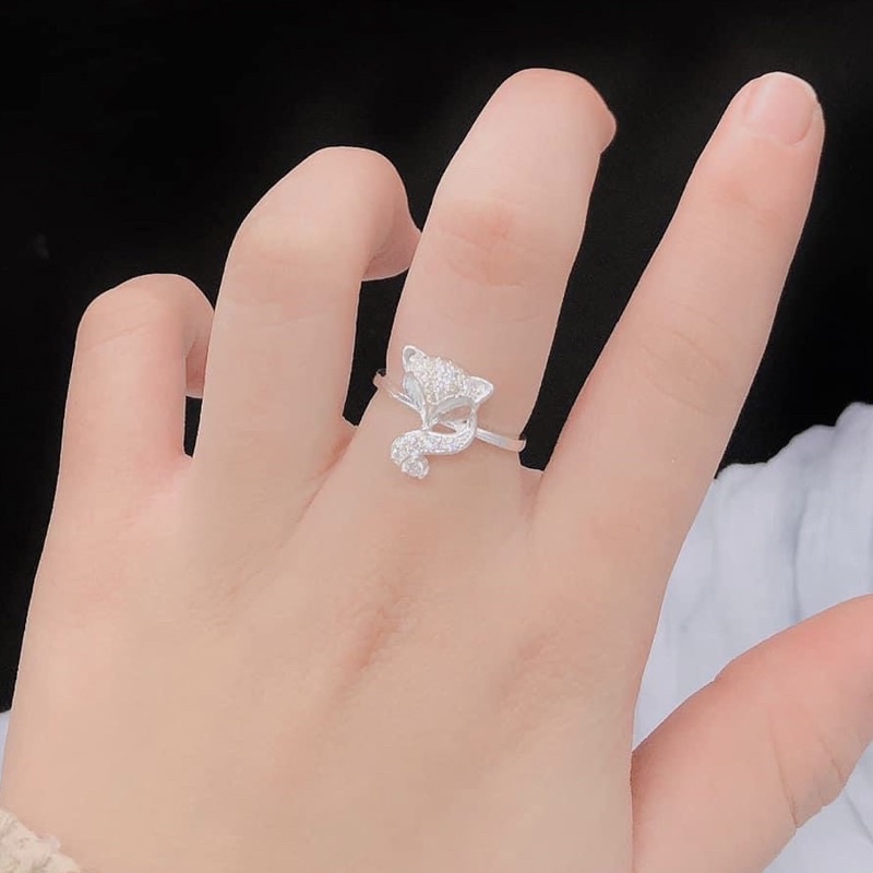 Nhẫn hồ ly bạc ta đính đá sáng bóng - Nhẫn nữ bạc ta - Vàng bạc Khải Khải