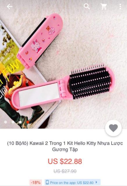 Gương- lược Kitty 2 in 1 xếp gọn dễ dàng bỏ túi xách