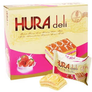 Bánh Bông Lan Hura Deli Vị Cốt Dừa Và Dâu Mềm Mịn Ngọt Dịu Hộp 336g