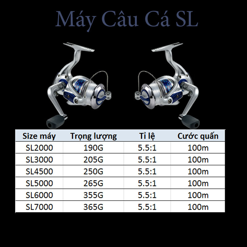 Máy câu cá câu lure câu lục, lăng xê, câu ngâm cuốn sẵn 100m cước quay mượt mã SL