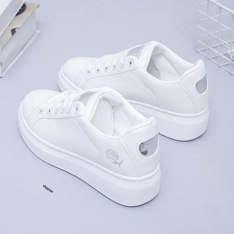 GIÀY NỮ ĐỘN ĐẾ 3 PHÂN MÀU TRẮNG HOA HỒNG SIÊU ĐẸP - GIÀY THỂ THAO NỮ ĐỘN ĐẾ G88