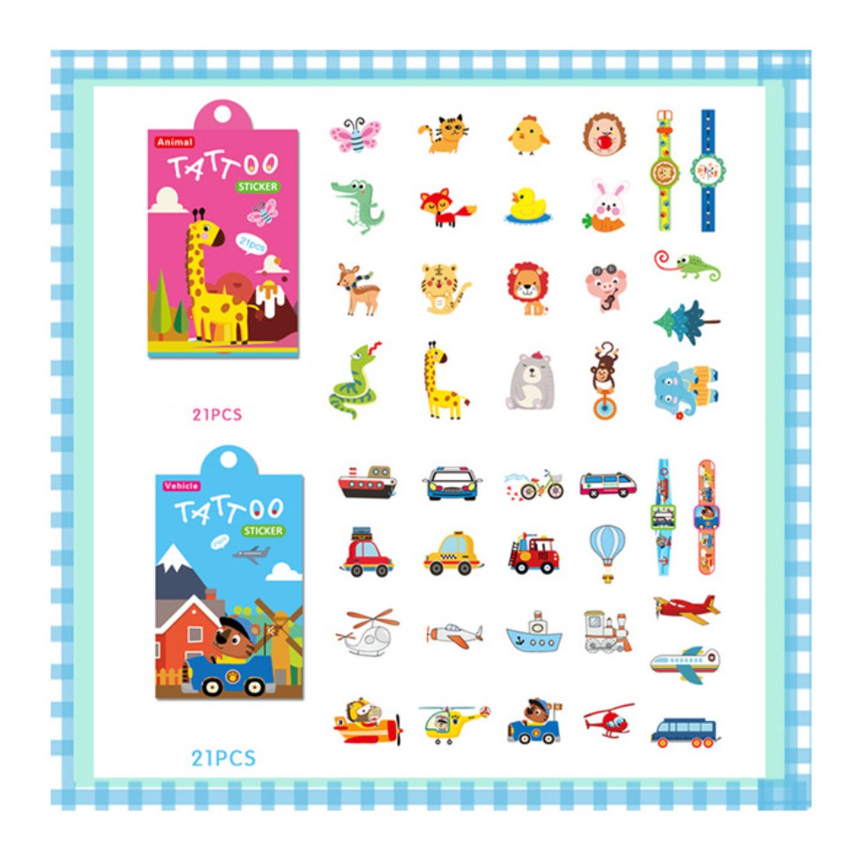 Bộ 21 TATOO Sticker hình xăm KHỦNG LONG ĐỘNG VẬT UNICORN TIÊN CÁ dán tuổi thơ đồ chơi cho bé trai bé gái