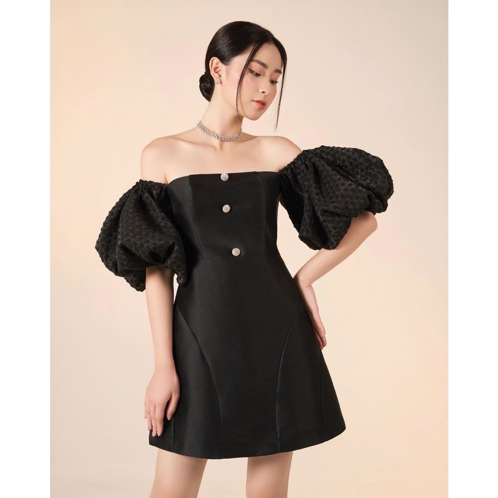 Đầm Trễ Vai Cúp Ngực Tay Phồng mặc 2 kiểu - D0640