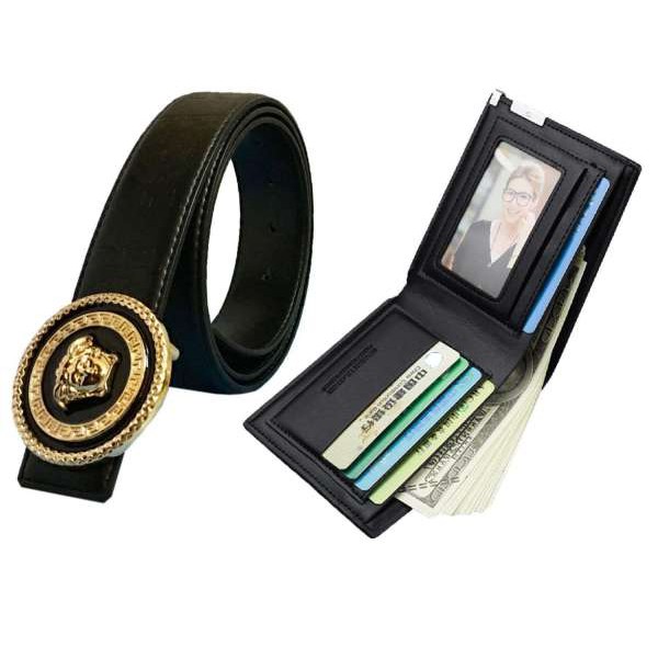 Dây thắt lưng da nam VS + Tặng ví bóp nam cao cấp , dây nịt nam mặt tròn VS268 hợp kim mạ vàng cực sang chảnh