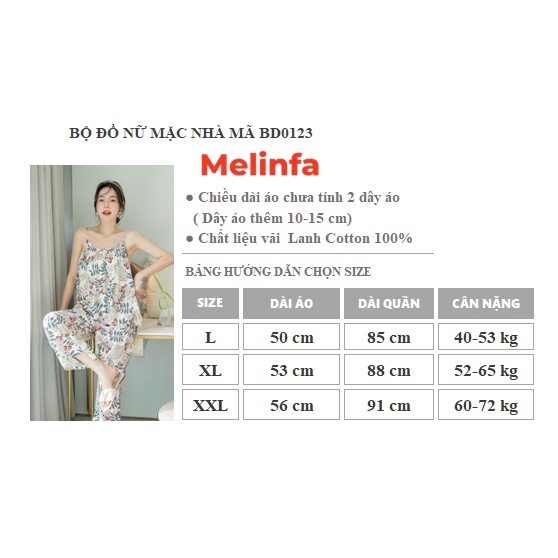 Bộ đồ ngủ mặc nhà hai dây quần dài vải Cotton tự nhiên mềm mịn mát lạnh mã HXBD0123