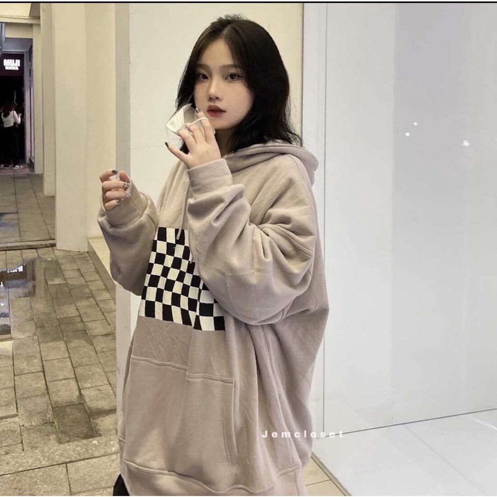 Áo Hoodie Bàn Cờ Nữ - Áo nỉ oversize tay bồng họa tiết nổi bật, cá tính, thiết kế năng động | BigBuy360 - bigbuy360.vn