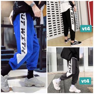 Quần jogger nỉ viền in chữ