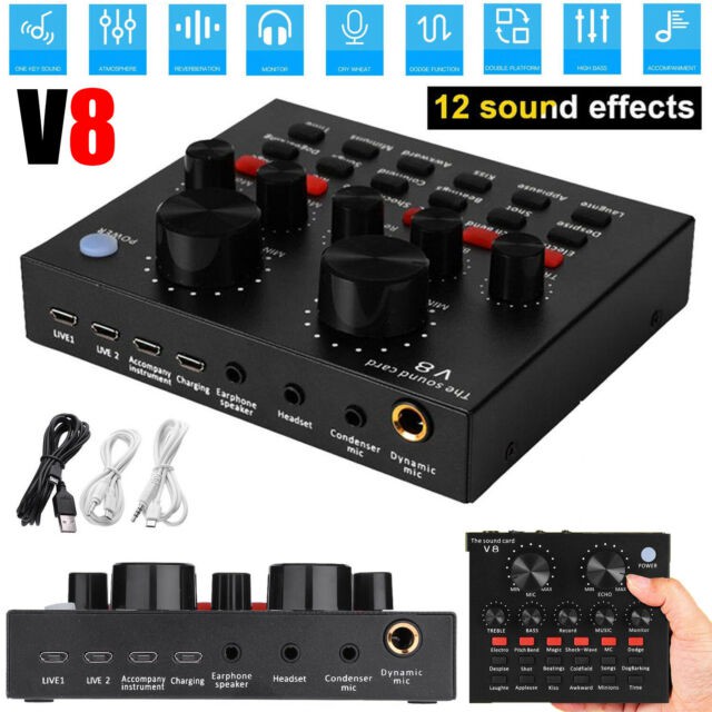 Soundcard V8 Chính Hãng Có Bluetooth + Mic Karaoke Livetream BM 900 Cao Cấp, Có AutoTune Chuẩn Phòng Thu (Tặng Tai Nghe)