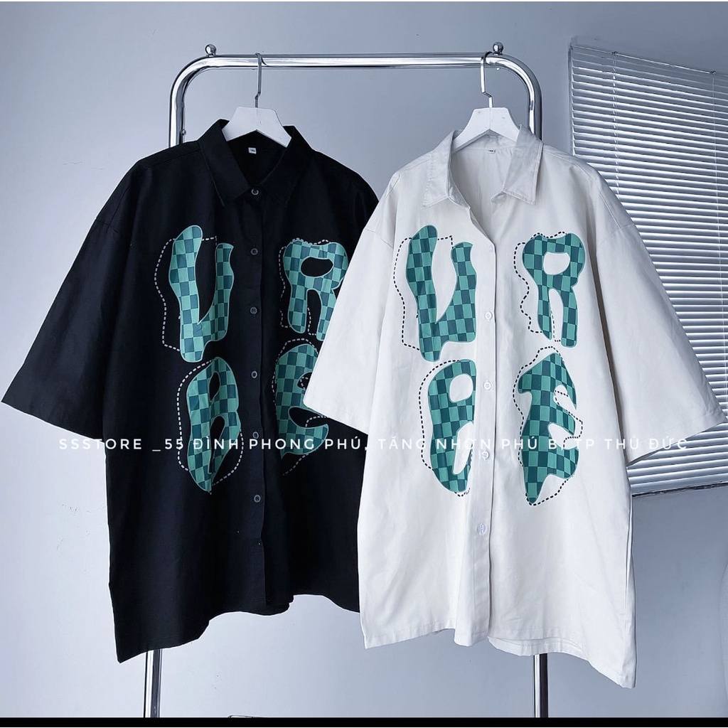 Sơ Mi Chữ Cái Tay Lỡ Cổ Bẻ Nam Nữi Unisex UR Uzzlang- Sơ Mi Đi Học Công Sở Nam Nữ