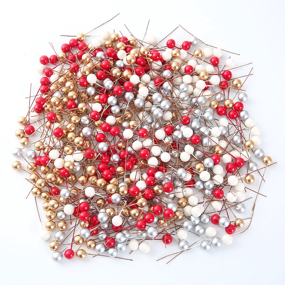 50pcs Mini Red Cherry Plastic Berry Artificial Flower Pearlescent Wedding DIY Christmas Decoration