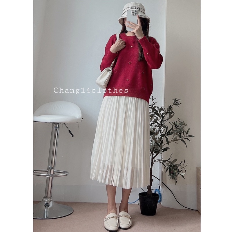 Chân váy voan xếp ly dài 2 lớp váy dài xoè nữ