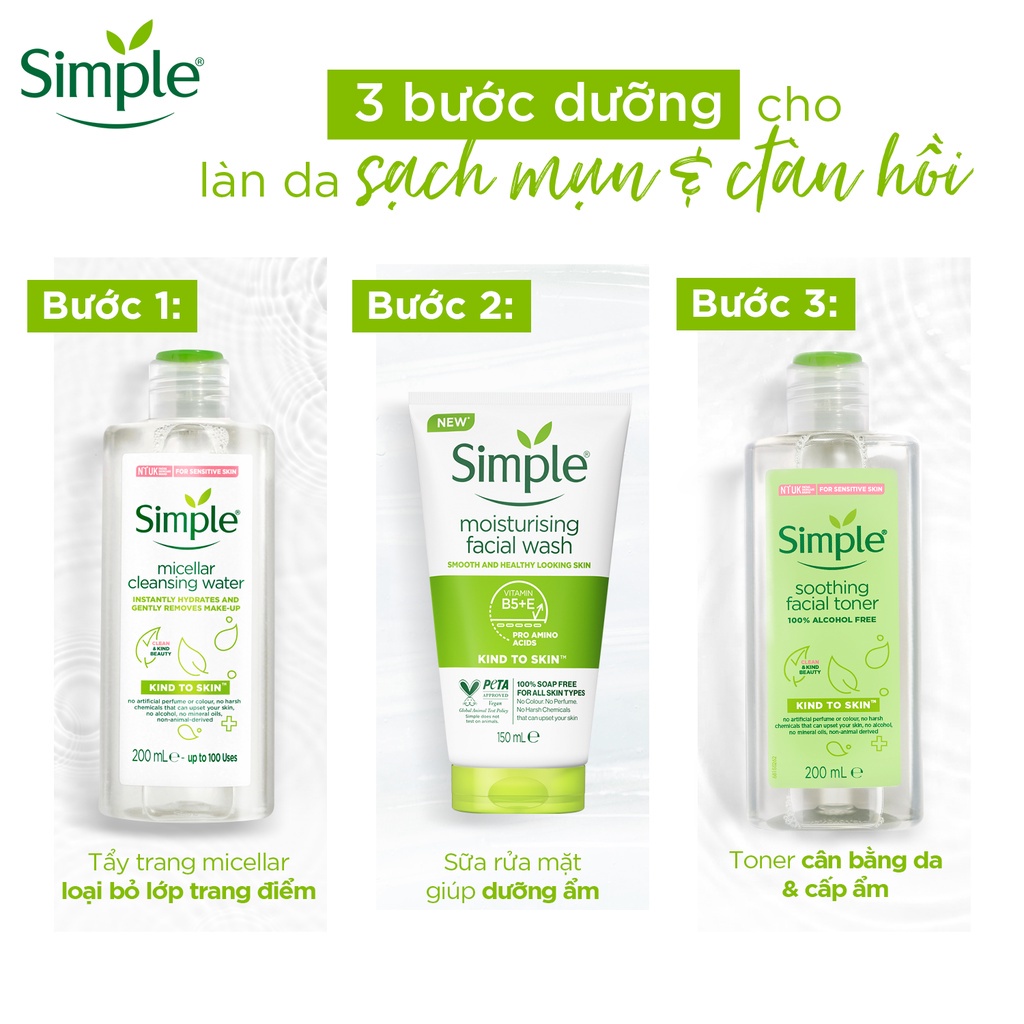 Sữa Rửa Mặt Simple Cho Da Khô 150ml Từ Unilever - Srm Dưỡng Ẩm Màu Trắng Cho Da Nhạy Cảm Vitamin E B5 Skincare Dezy