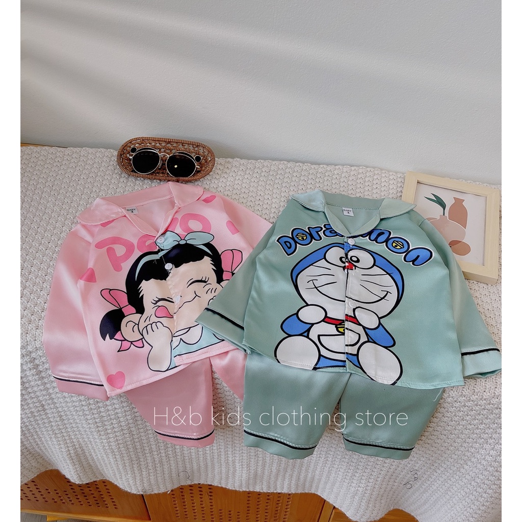 SALE BỘ PIJAMA LỤA SATIN IN HÌNH CHÚ GẤU XINH XẮN SIZE 10-20KG(SATIN)