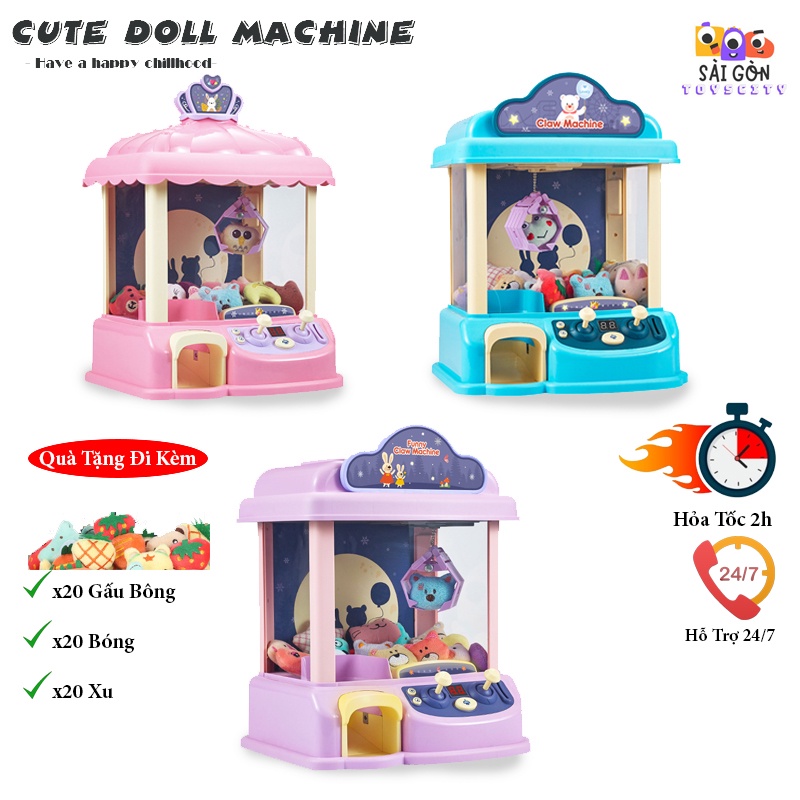 Máy Gắp Thú Phiên Bản Mini Cỡ Lớn Đi Kèm Nhiều Gấu Bông Siêu Cute, Có Xu Đếm Thời Gian Hiệu Ứng Nhạc Và Đèn Sống Động