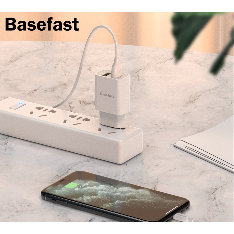 Củ sạc nhanh 2 cổng 2.1A Basefast - Combo Cốc + Cáp Sạc Cho IOS và Androi Bảo Hành 12 Tháng