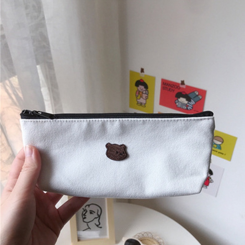 Túi Đựng Bút Bằng Vải Canvas Thêu Họa Tiết Dễ Thương Phong Cách Hàn Quốc Tiện Dụng Chất Lượng Cao Ốp