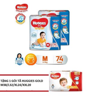 Bộ 2 tã quần huggies m74/l68/xl62/xxl56 + tặng 1 gói tã huggies gold cùng loại