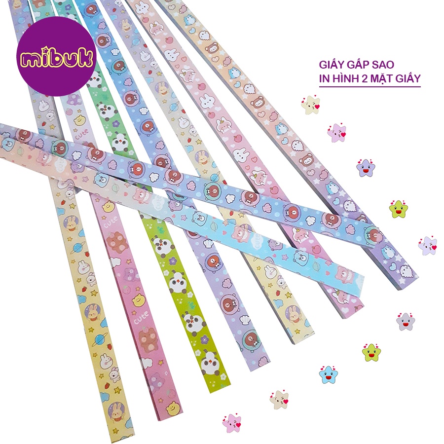 Giấy gấp sao in hình dễ thương ở 2 mặt giấy 110 tờ/hộp