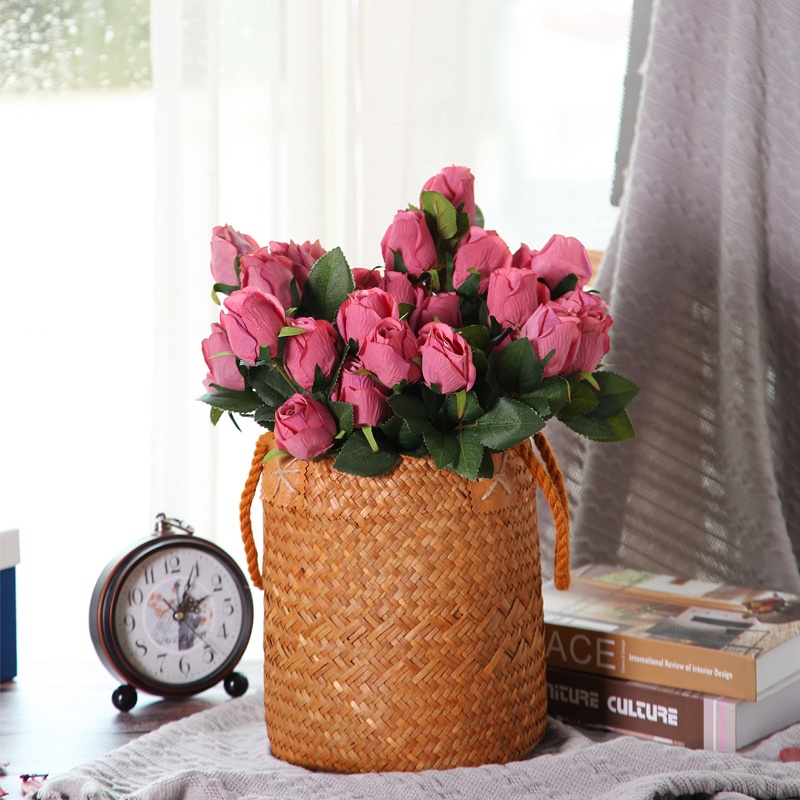 Nụ Hoa Hồng Giả 9 Bông Bằng Lụa Dùng Trang Trí Tiệc Cưới / Valentine