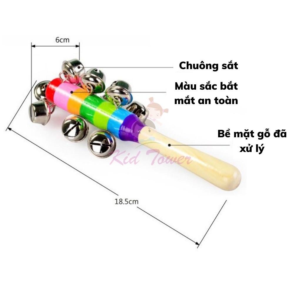 Lục lạc gỗ cho bé xúc xắc màu cầu vồng chuông sắt an toàn
