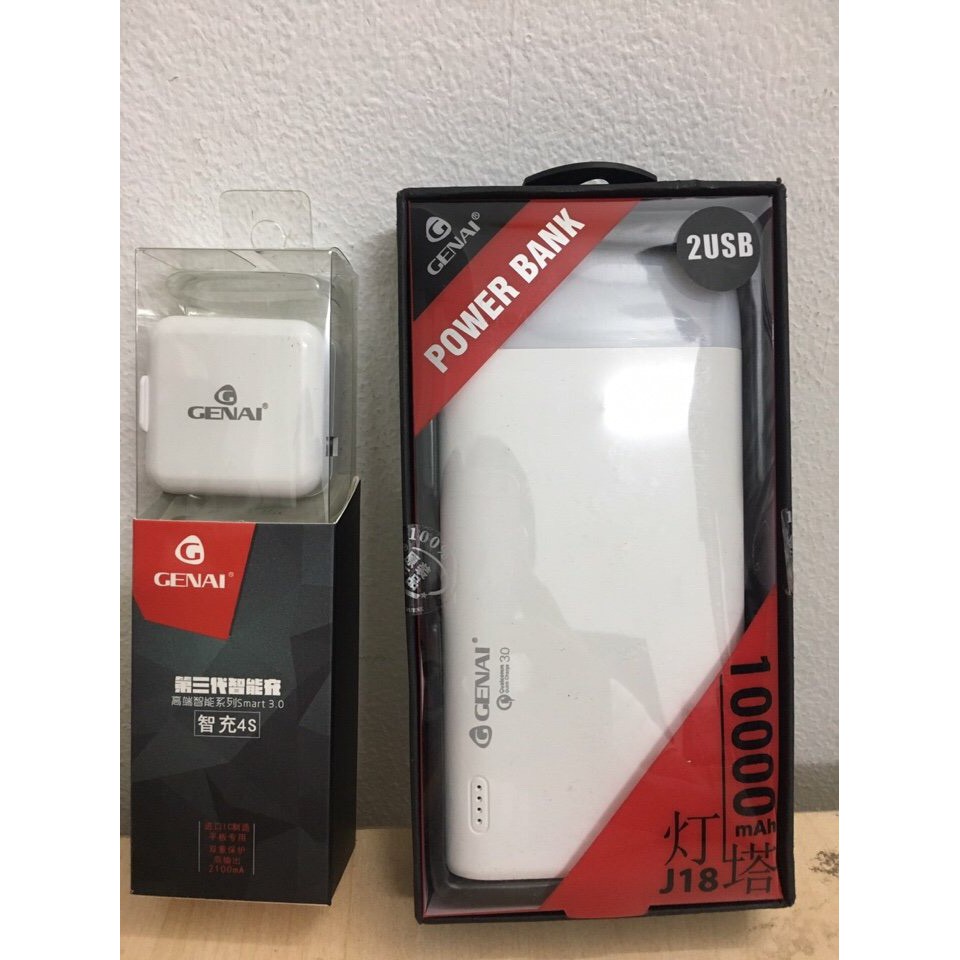 Pin sạc dự phòng chính hãng Genai J18 10.000mAh tặng kèm cóc sạc ipad Genai