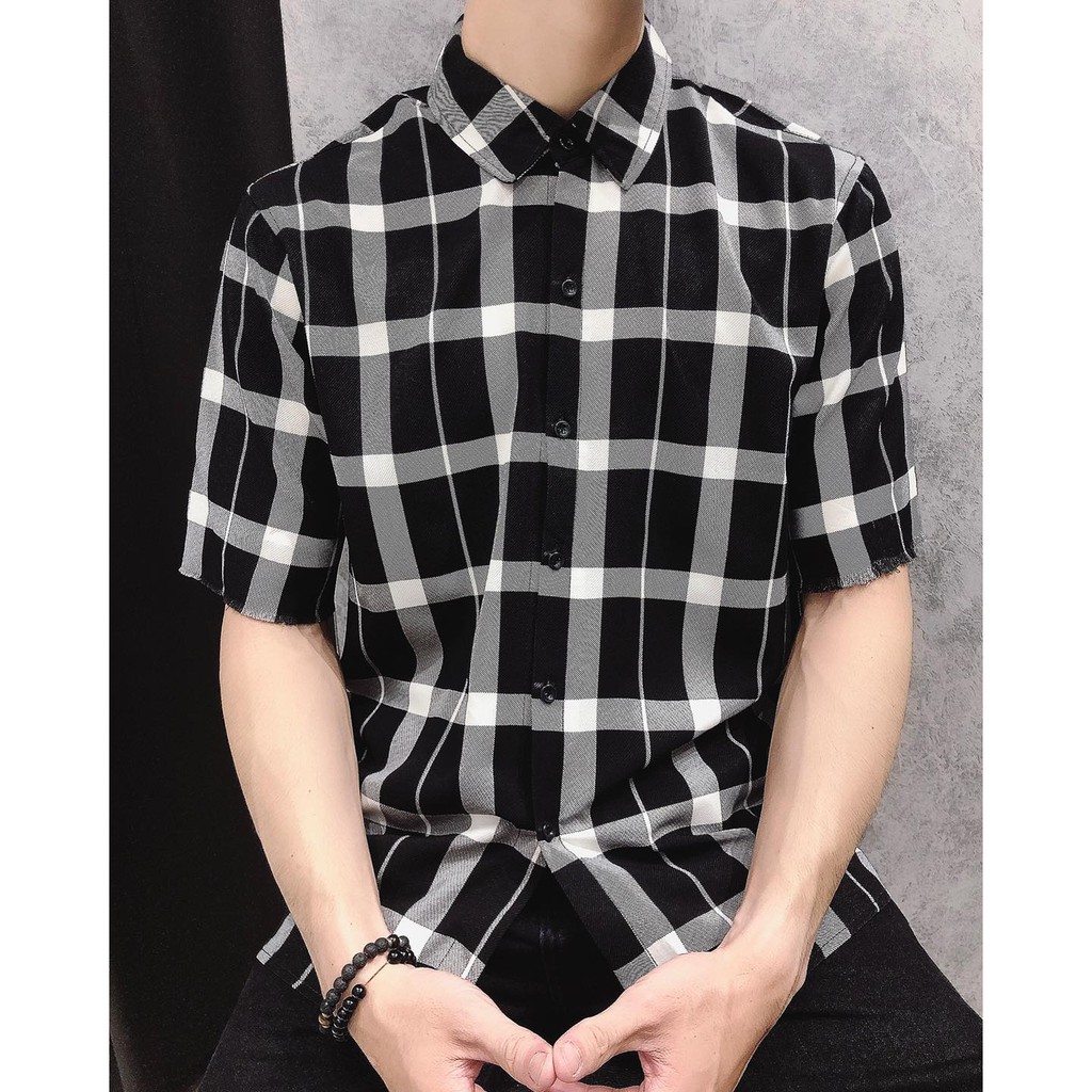 sơ mi kẻ caro cộc tay, nam , nữ, from rộng unisex | BigBuy360 - bigbuy360.vn