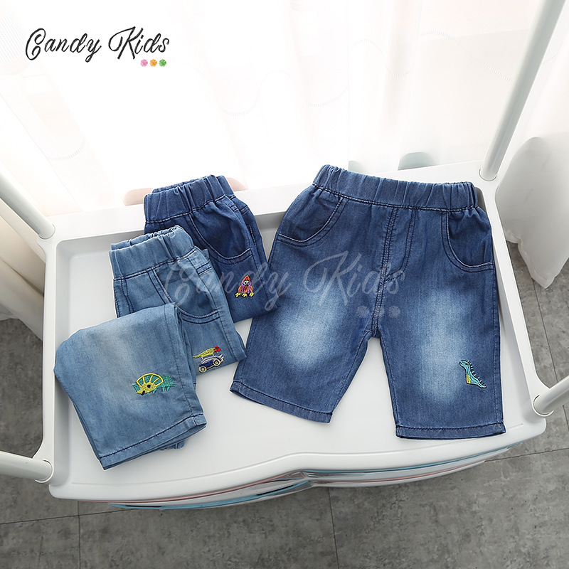 Quần Short Jeans Thêu Hình Dễ Thương Cho Bé Trai Từ 4-6 Tuổi