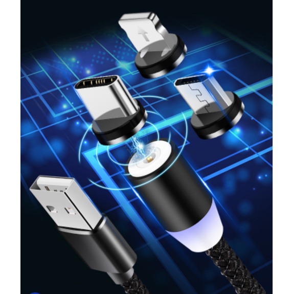 Dây cáp sạc nam châm 3 đầu cho iphone và android siêu nhanh