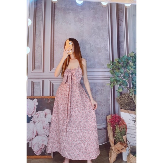 Váy hai dây lụa kèm mút ngực dáng dài maxi freesize ulzzang linh htt