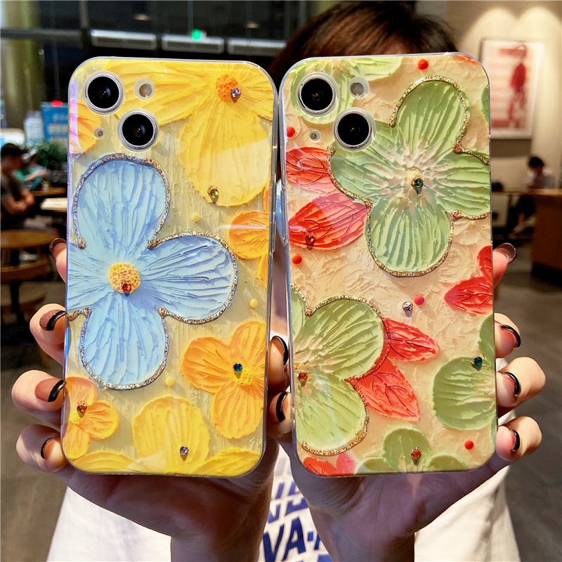 Ốp điện thoại PC acrylic chống sốc hình hoa thích hợp cho iPhone 13 Pro Max 12 11 Pro Max X XS Max XR 7 8 Plus