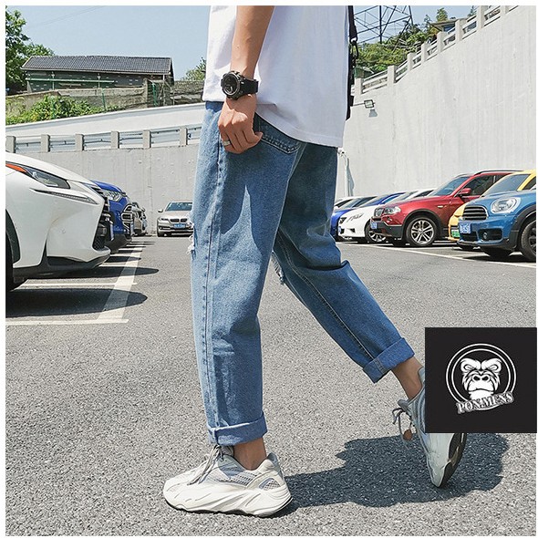[xả kho lẻ size] Quần Baggy jean nam nữ ống rộng rách gối n880 2021 | BigBuy360 - bigbuy360.vn