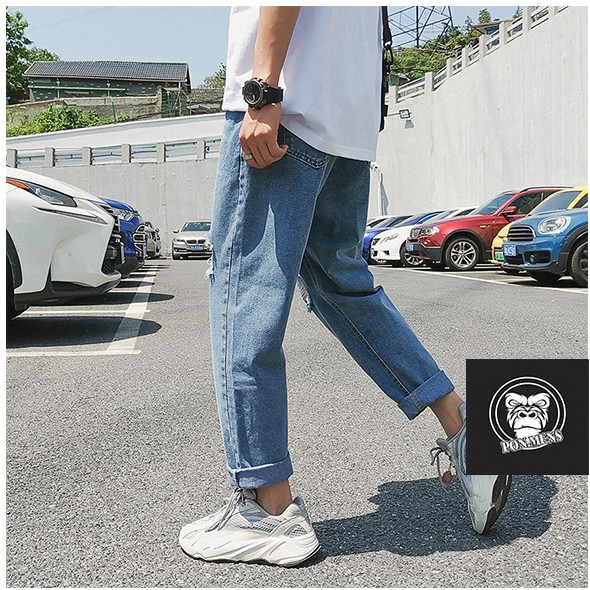 Quần jean baggy ống suông rộng dáng baggy rách gối 2107 Pon.mens 2022