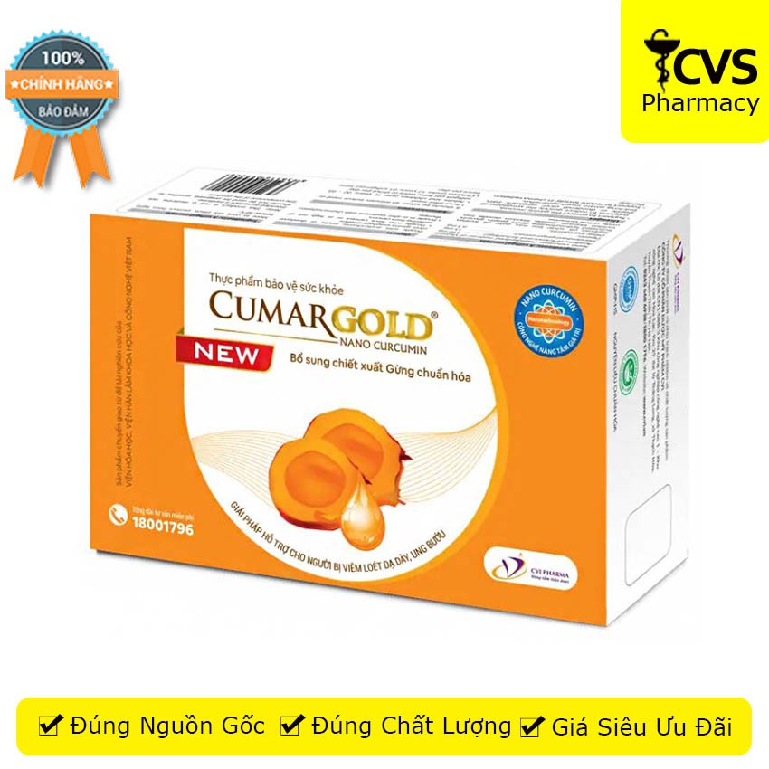 [MẪU MỚI] CumarGold New - Hỗ trợ bảo vệ niêm mạc dạ dày, giảm nhanh triệu chứng viêm loét dạ dày, tá tràng - cvspharmacy