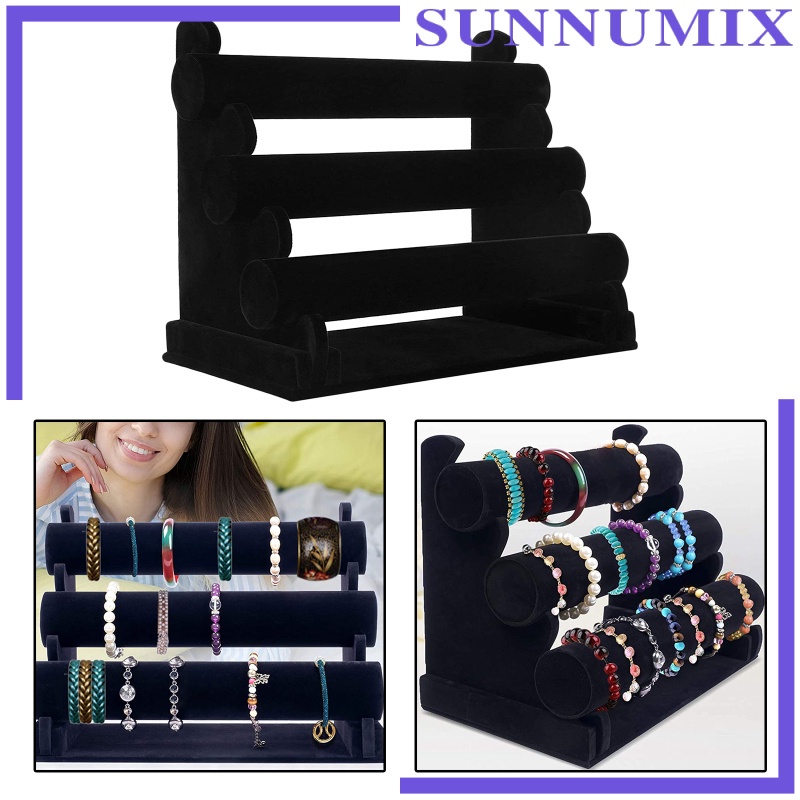 Sunnimix] Giá Đỡ Ba Tầng Bằng Nhung Trưng Bày Trang Sức Vòng Tay / Dây Buộc