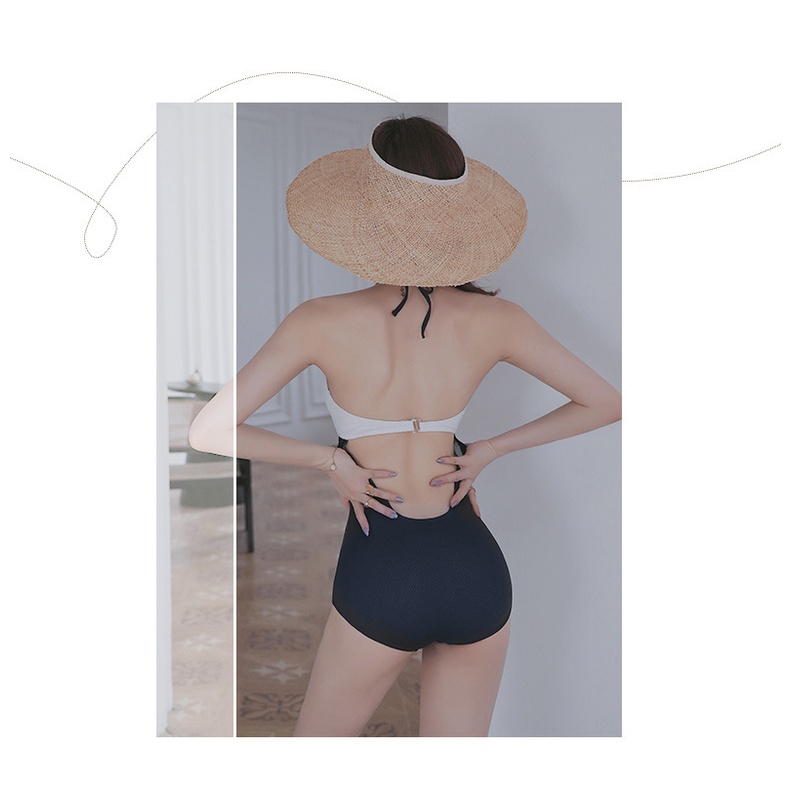 Bikini liền, bikini mảnh hai dây mảnh hai màu trắng đen vải cao cấp