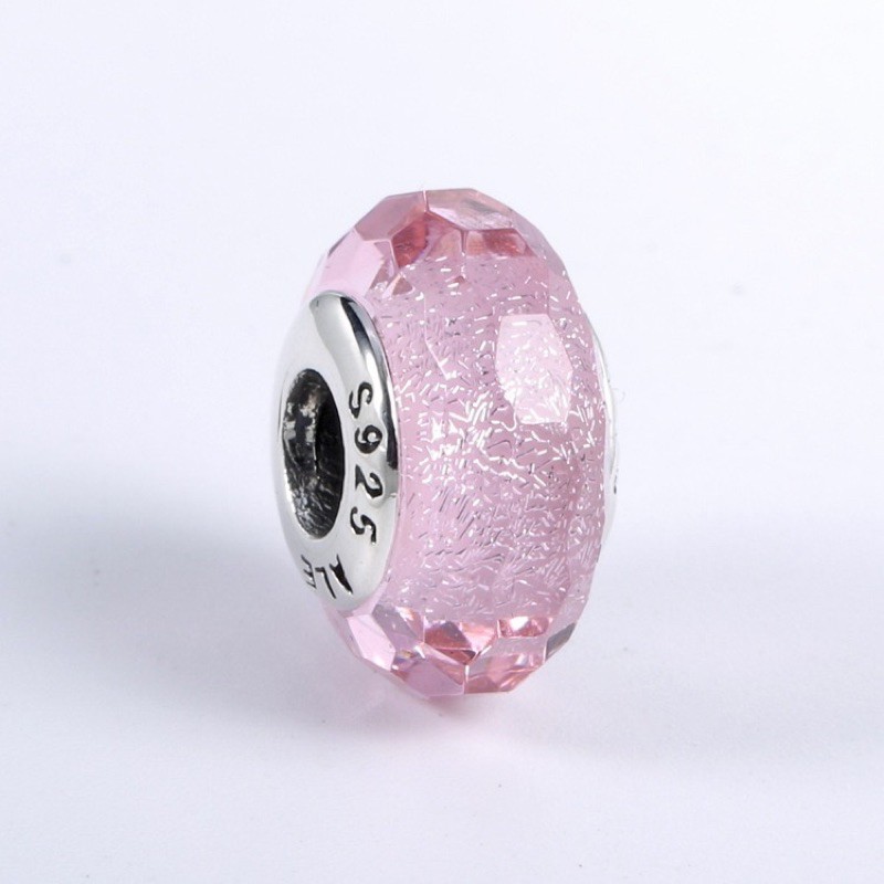 Charm pan đá hồng ánh tuyết bạc s925 cao cấp