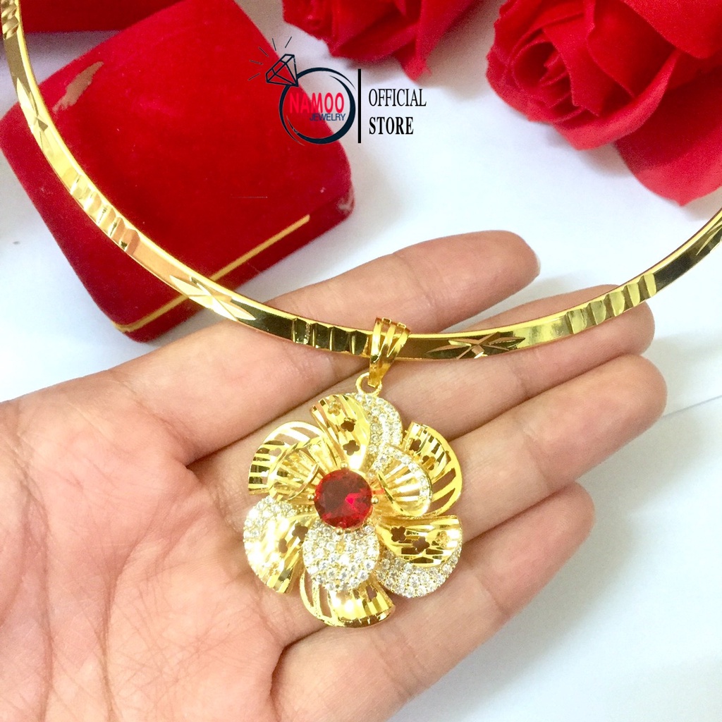 Kiềng cổ  Hoa Mai Mạ Vàng 18k V595 Nữ Đính Đá 3 Màu Xanh Đỏ, Trắng Namoo Jewelry Chuyên Sỉ