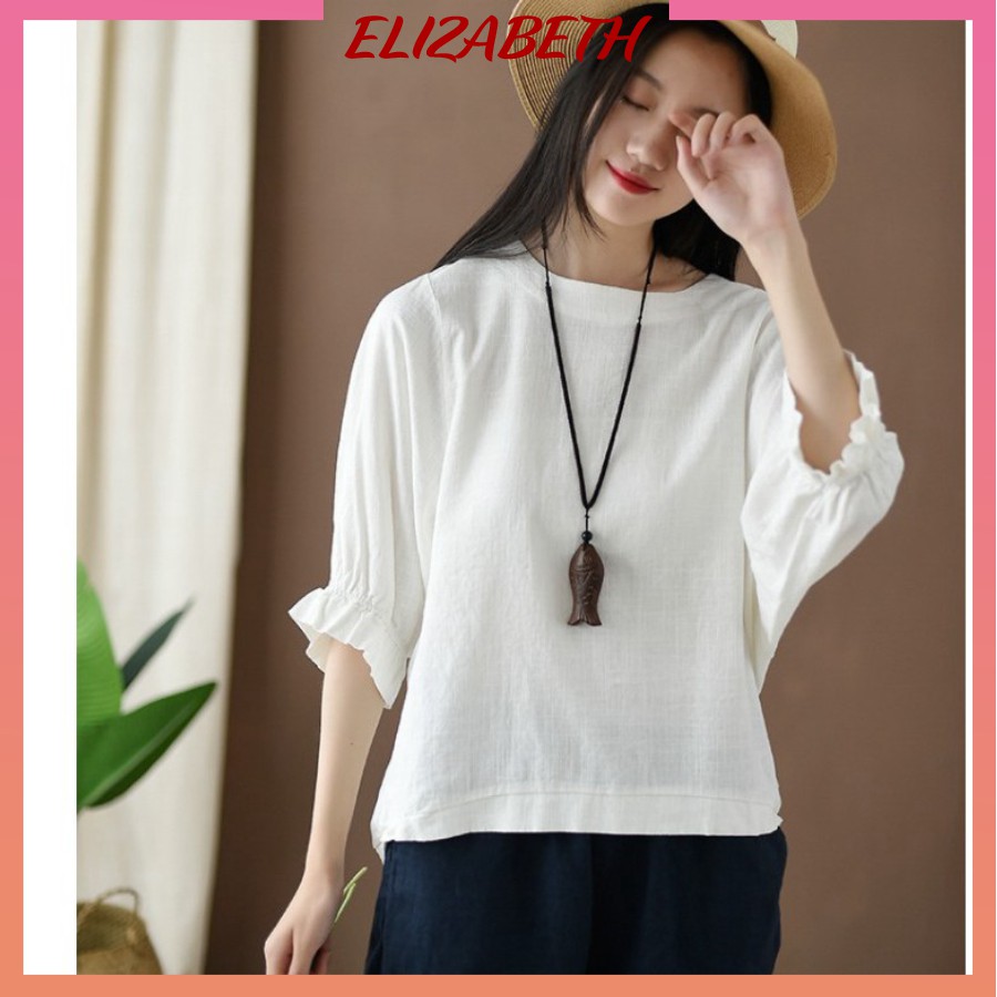 Áo kiểu nữ Hàn Quốc, áo cánh dơi nữ Elizabeth, chất liệu Đũi tơ mềm mát, form rộng che khuyết điểm AKN.H45 | BigBuy360 - bigbuy360.vn