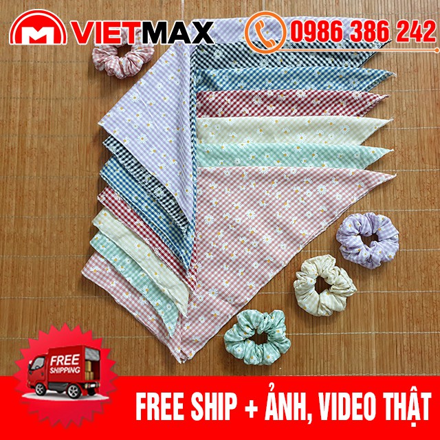 🎁 Khăn Turban Bandana Vải Kẻ Caro Hoa Cúc Thời Trang Hàn Quốc