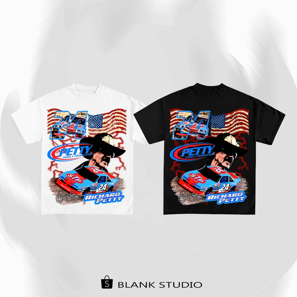 BLANK | Áo Thun PETTY-RACING Tay Lỡ Unisex - Đen/Trắng Cổ Tròn