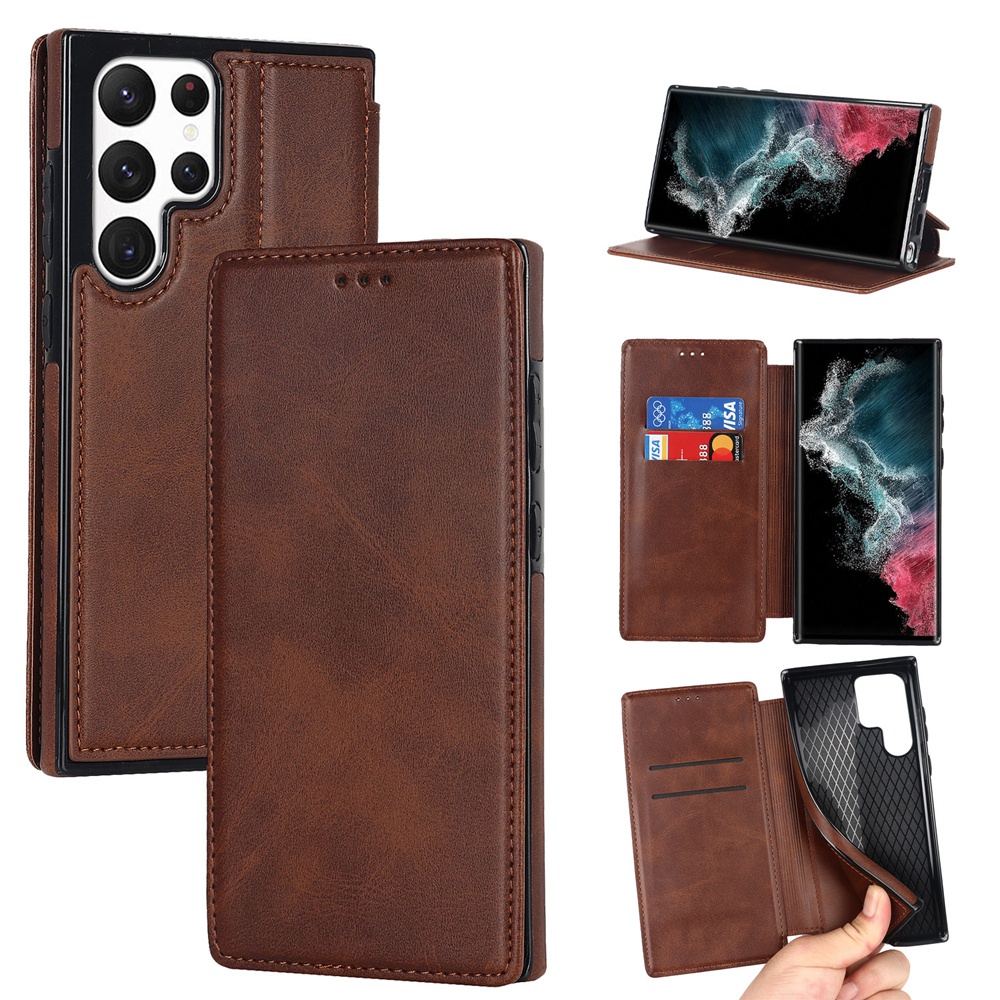 Ốp Điện Thoại Da PU Nắp Lật Có Ngăn Đựng Thẻ Phong Cách Vintage Cho Samsung S21 S22 Plus Note 20 Ultra