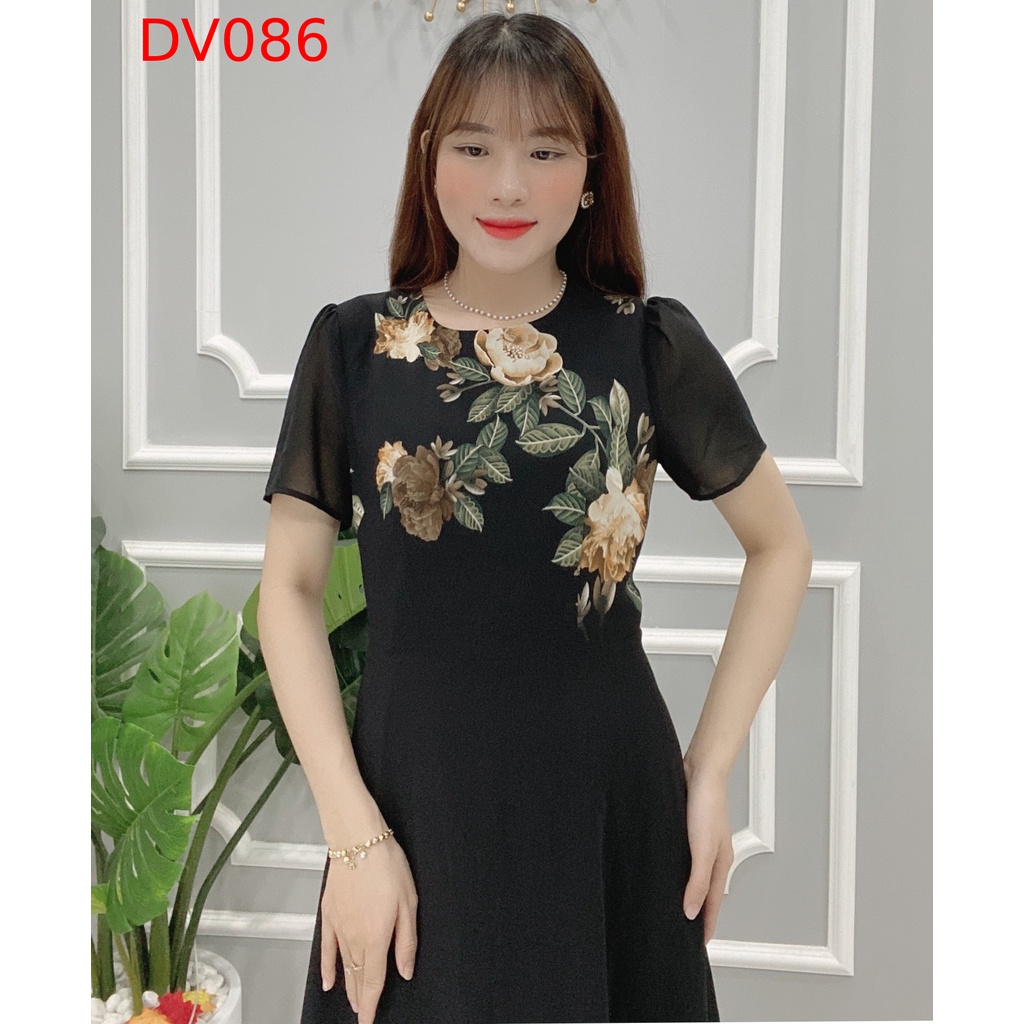 Đầm Trung Niên Nữ Thiết Kế Cao Cấp Họa Tiết Hoa Mẫu Đơn Sang Trọng-DV086