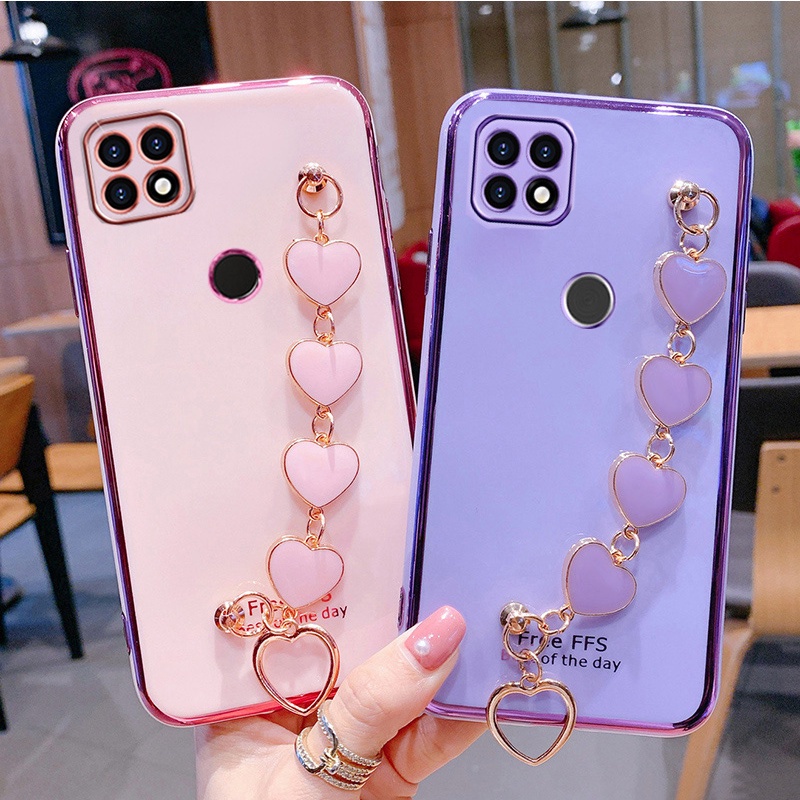 Ốp Điện Thoại Silicon Có Dây Đeo Hình Trái Tim Cho Realme C11 2020 C11 2021 C12 C15 C25 C25S C21Y C25Y C35 C17