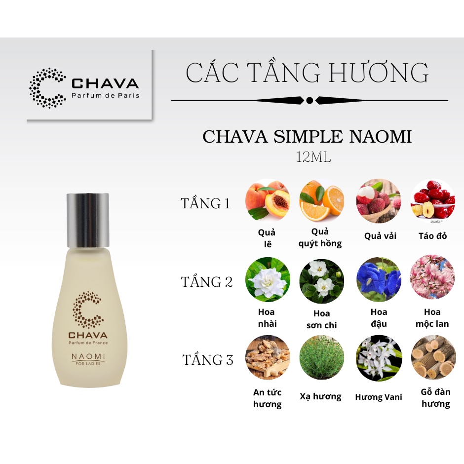 Nước hoa NAOMI 12ml chính hãng CHAVA Simple - theo Tiêu Chuẩn Pháp (lưu hương 8-12h)