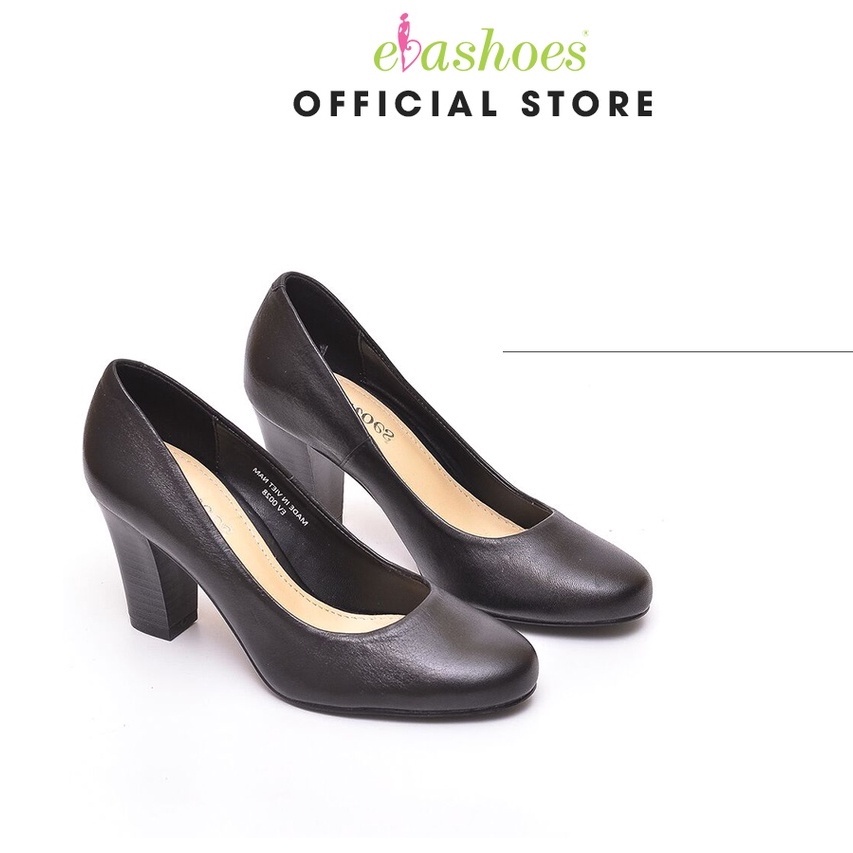 Giày Cao Gót Nữ Mũi Tròn Da Bò Tự Nhiên Đế 7Cm Evashoes - EVA0028D