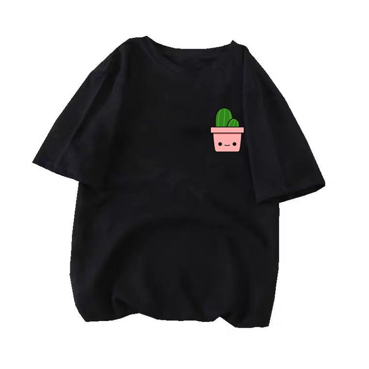 ÁO THUN TAY LỠ UNISEX IN CHẬU CÂY XƯƠNG RỒNG HAI MÀU ĐEN VÀ TRẮNG