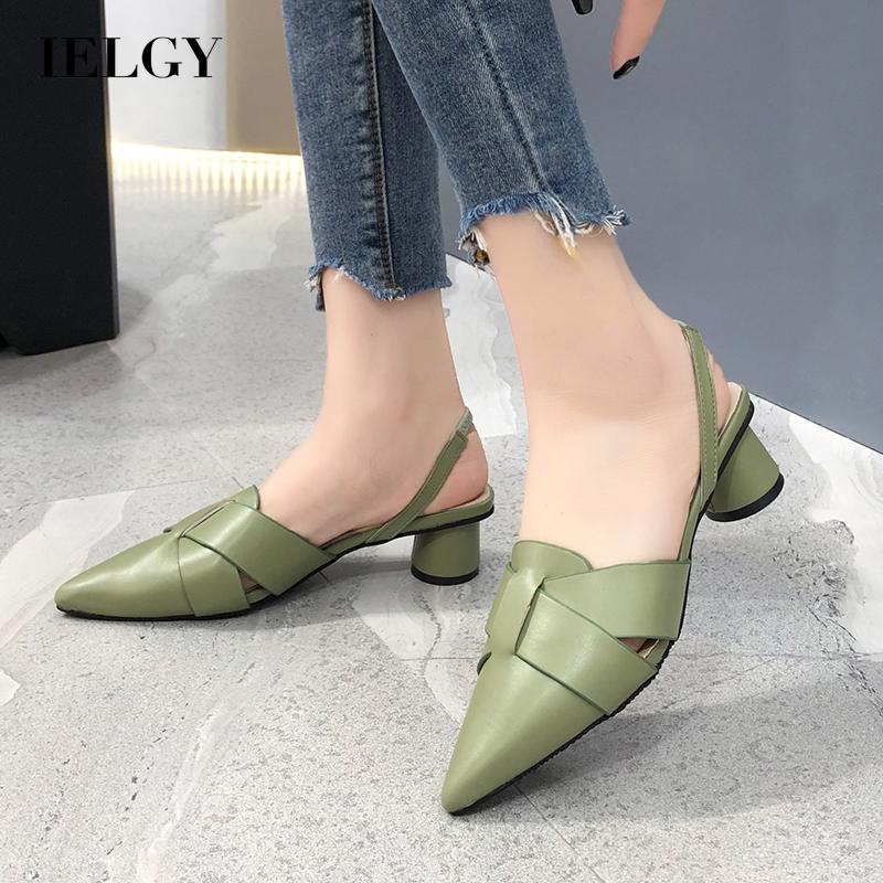Giày sandals nữ IELGY gót vừa mũi nhọn dây bắt chéo phong cách Hàn