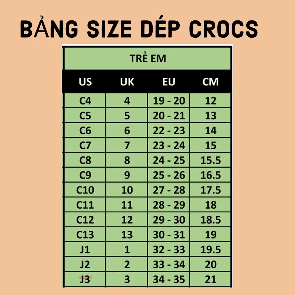 Dép sục Cross Classic cho trẻ em size C12 C13 J1 J2  - DEP