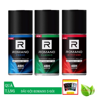 Romano: Bộ 3 Lăn khử mùi Romano Classic+Force+Attitude -Tặng 5 Gói dầu gội