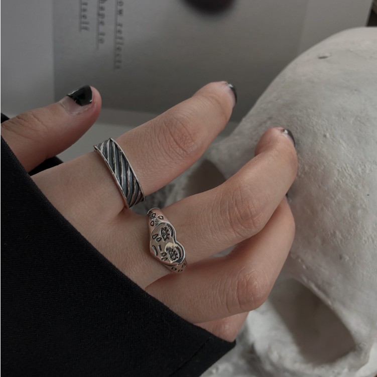 Crying Heart Ring Girls Vintage Silver Open Adjustable Rings Fashion Jewelry